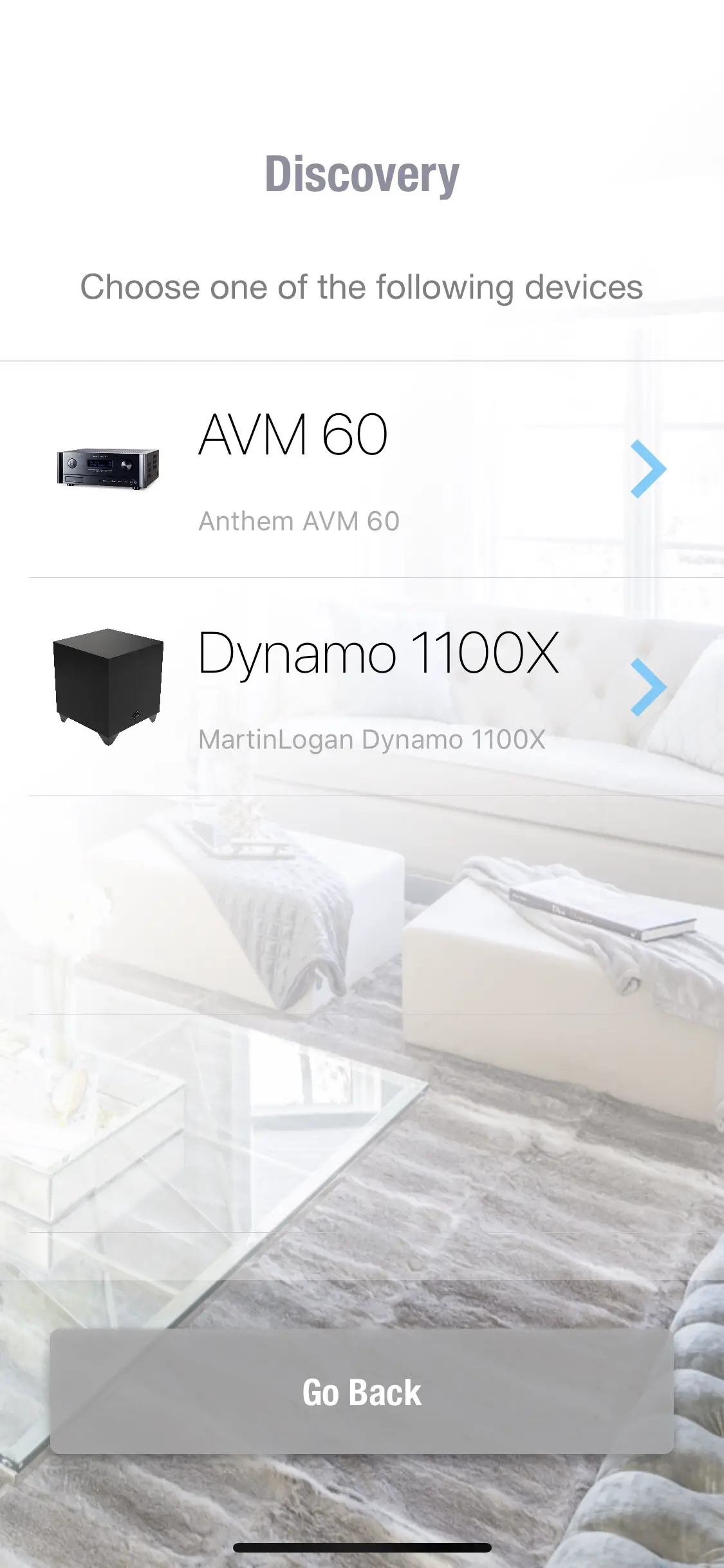 ARC automatically found compatible devices on my network including the Dynamo 1100X and Anthem’s AVM 60 pre-pro.